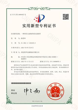 一种带有支承构件的压盘组件 实用新型专利证书 